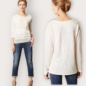Anthropologie One September Crochet Heirloom Pullover Sweater Cream Size Small